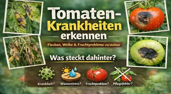 Tomatenkrankheiten erkennen: Flecken, Welke & Fruchtprobleme verstehen. Ursachen für kranke Tomatenfrucht: Krankheit, Wasserstress, Pflegefehler.