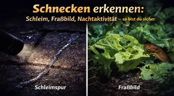 Schnecken erkennen: Schleimspuren auf dem Boden und Fraßbilder an Salat zeigen, dass sie aus der Erde kommen.