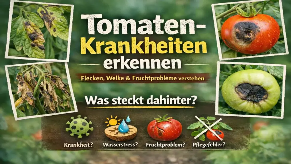Tomatenkrankheiten erkennen: Flecken, Welke & Fruchtprobleme verstehen. Ursachen für kranke Tomatenfrucht: Krankheit, Wasserstress, Pflegefehler.