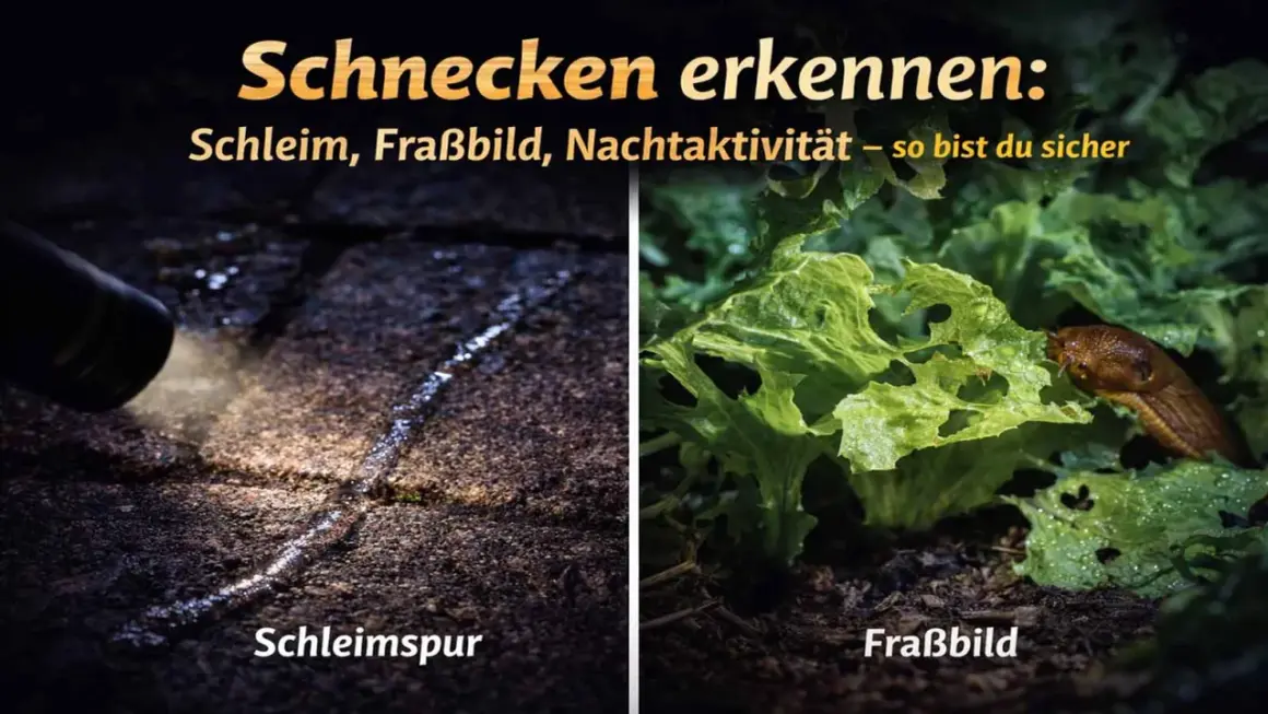 Schnecken erkennen: Schleimspuren auf dem Boden und Fraßbilder an Salat zeigen, dass sie aus der Erde kommen.