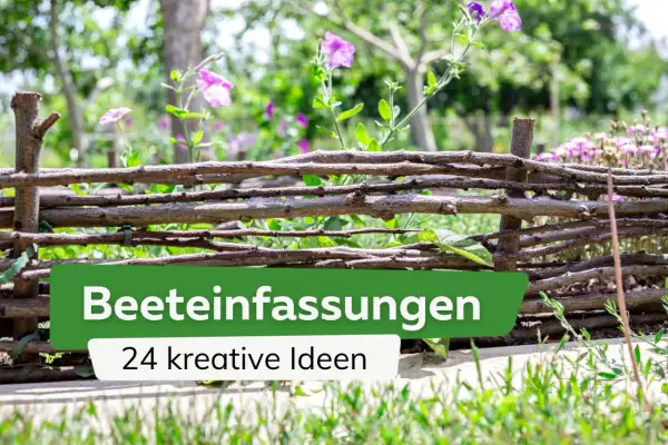 Ein rustikaler Holzzaun als Beeteinfassung, der mit seinen natürlichen Materialien und der geflochtenen Struktur für **ideen beeteinfassung mal anders** steht.